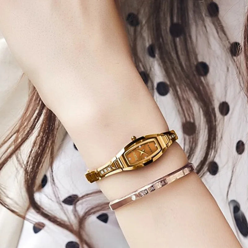 Watch for Women Small Ladies Wristwatches Golden Retro Vintage Steel Bracelet Watch Black Quartz Wristwatches Reloj Mujer