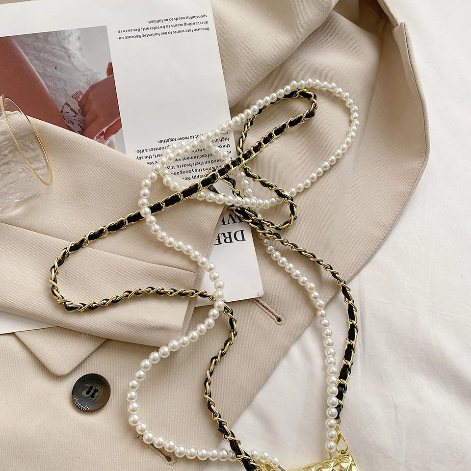 Mini bolsos de cena para mujer, caja pequeña de metal a la moda, bolso de hombro con cadena de perlas de diseñador, accesorios de ropa, bolso cruzado