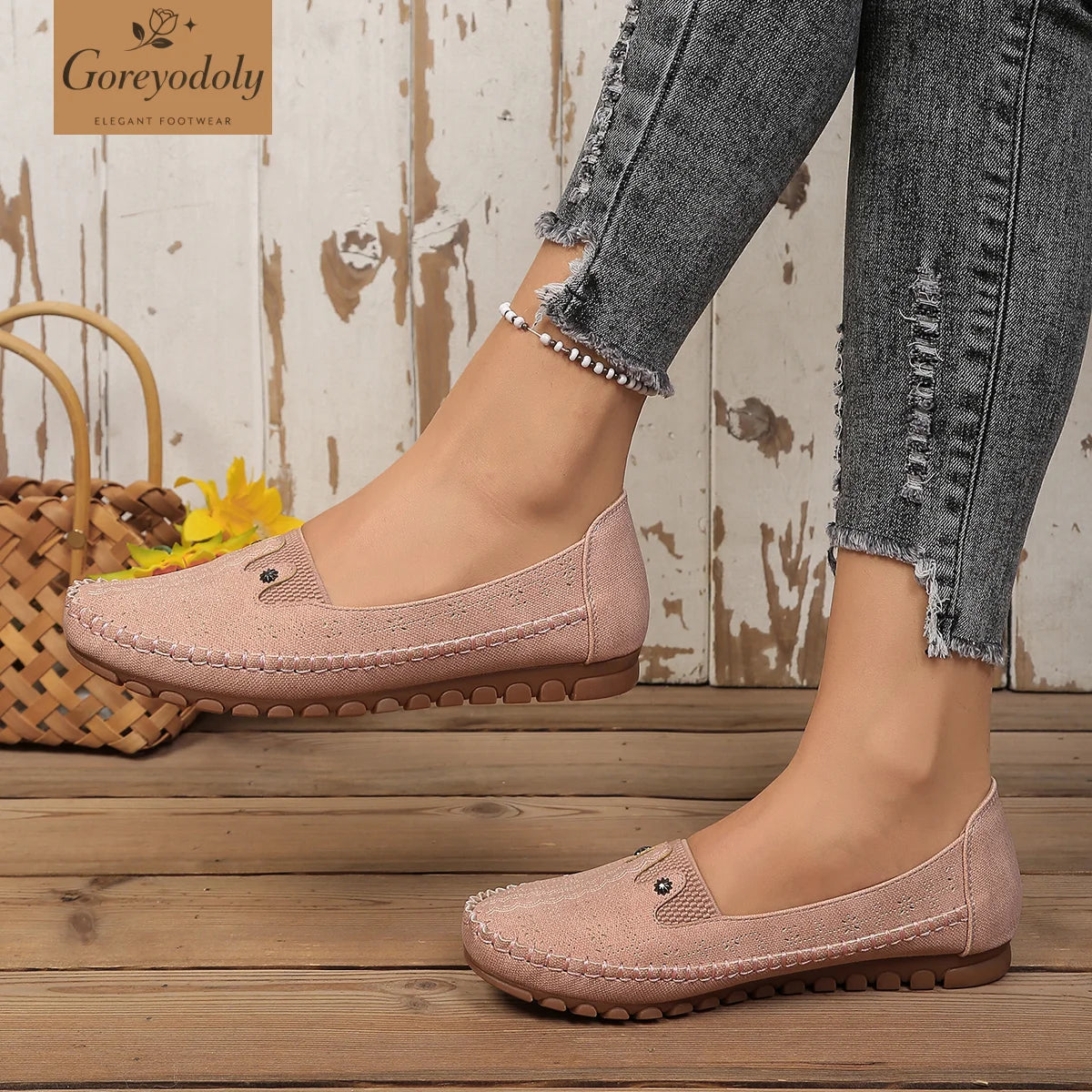 Goreyodoly, mocasines para mujer, diseño floral hueco, zapatos planos sin cordones, transpirables, ligeros, informales, para caminar, suaves y antideslizantes