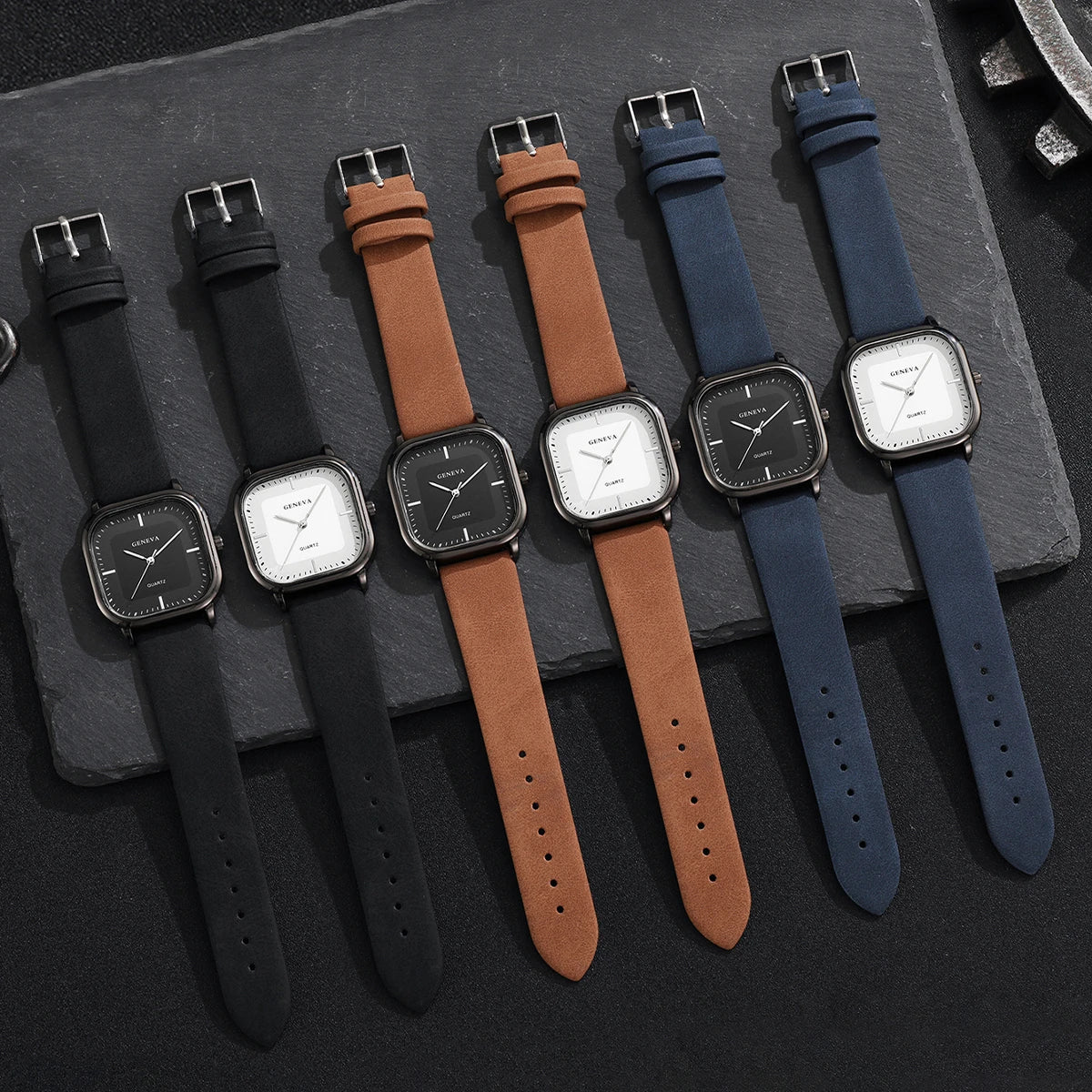 Relojes de hombre con esfera cuadrada a la moda, Reloj de cuarzo minimalista, Reloj de pulsera informal con correa de cuero, Reloj para Hombre (sin caja)