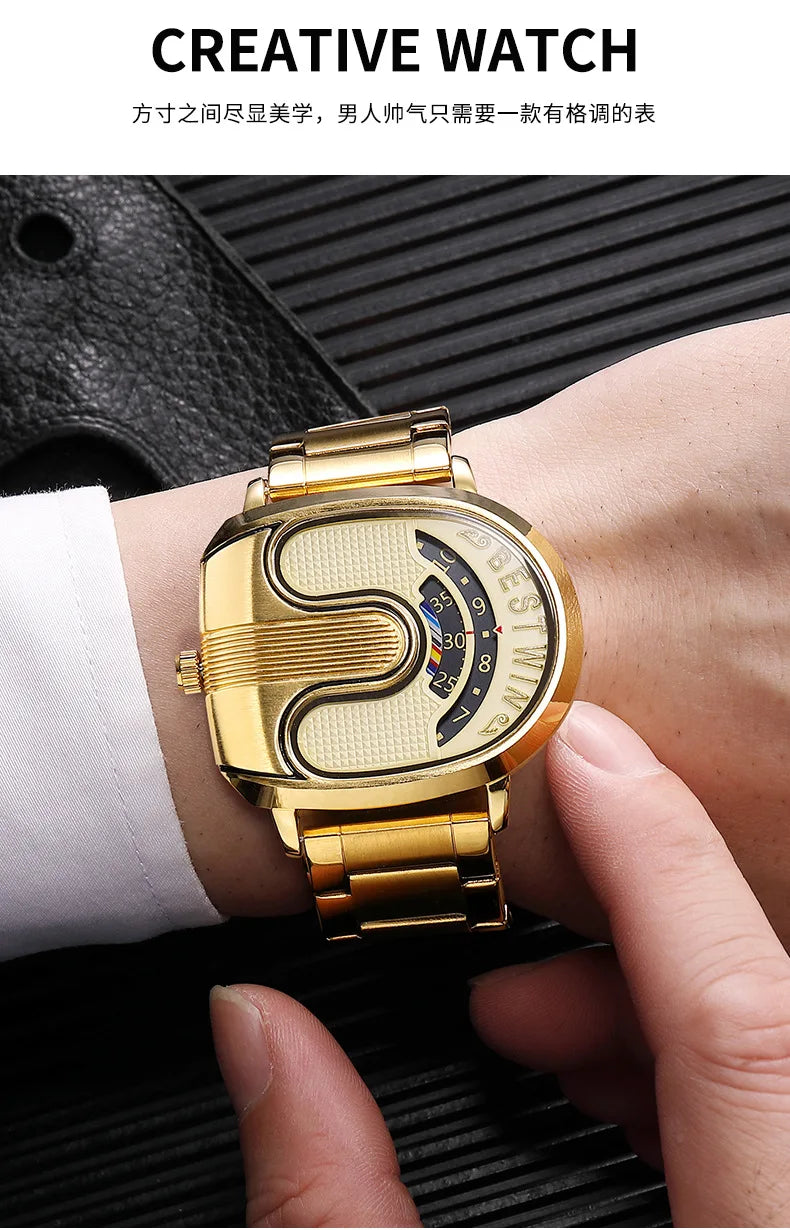 Relojes dorados de lujo para hombre, diseño único, banda de acero inoxidable, Dropship dorado, reloj masculino de alta calidad