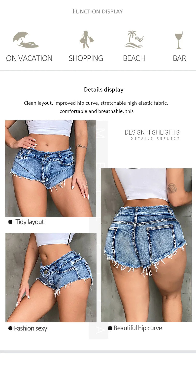 Pantalones Cortos elásticos con agujeros para Mujer, Vaqueros sexys De cintura baja, ropa De verano, 2022
