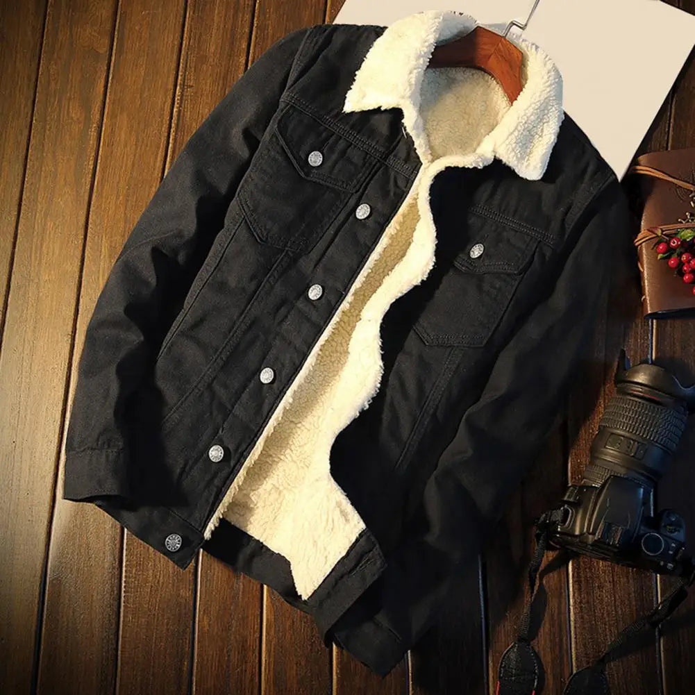 Chaqueta de mezclilla gruesa para hombre, abrigo de terciopelo, Parkas de piel, forro polar interior, invierno y otoño