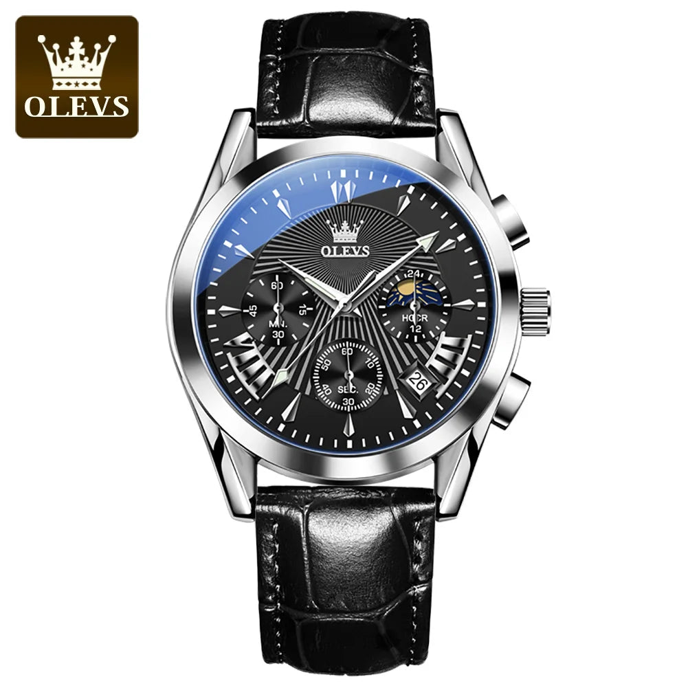 OLEVS-reloj de cuarzo resistente al agua para hombre, cronógrafo de pulsera con correa de cuero, marca de lujo Original, alta calidad, a la moda
