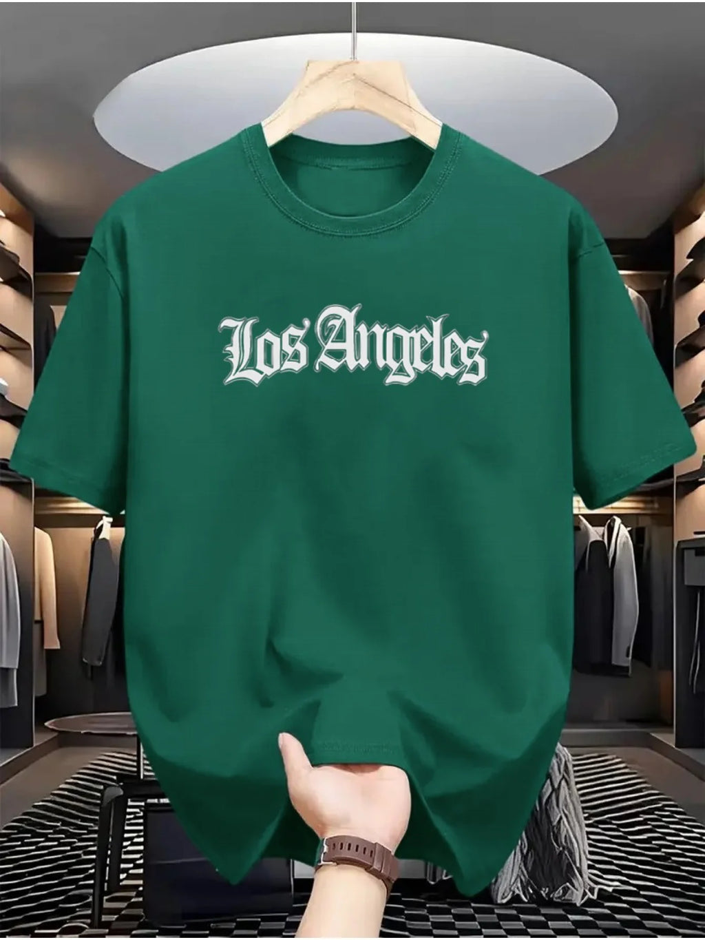 Camiseta deportiva holgada informal a la moda de algodón 100% de verano para hombre, camiseta de manga corta con estampado de letras de Los Ángeles y cuello redondo