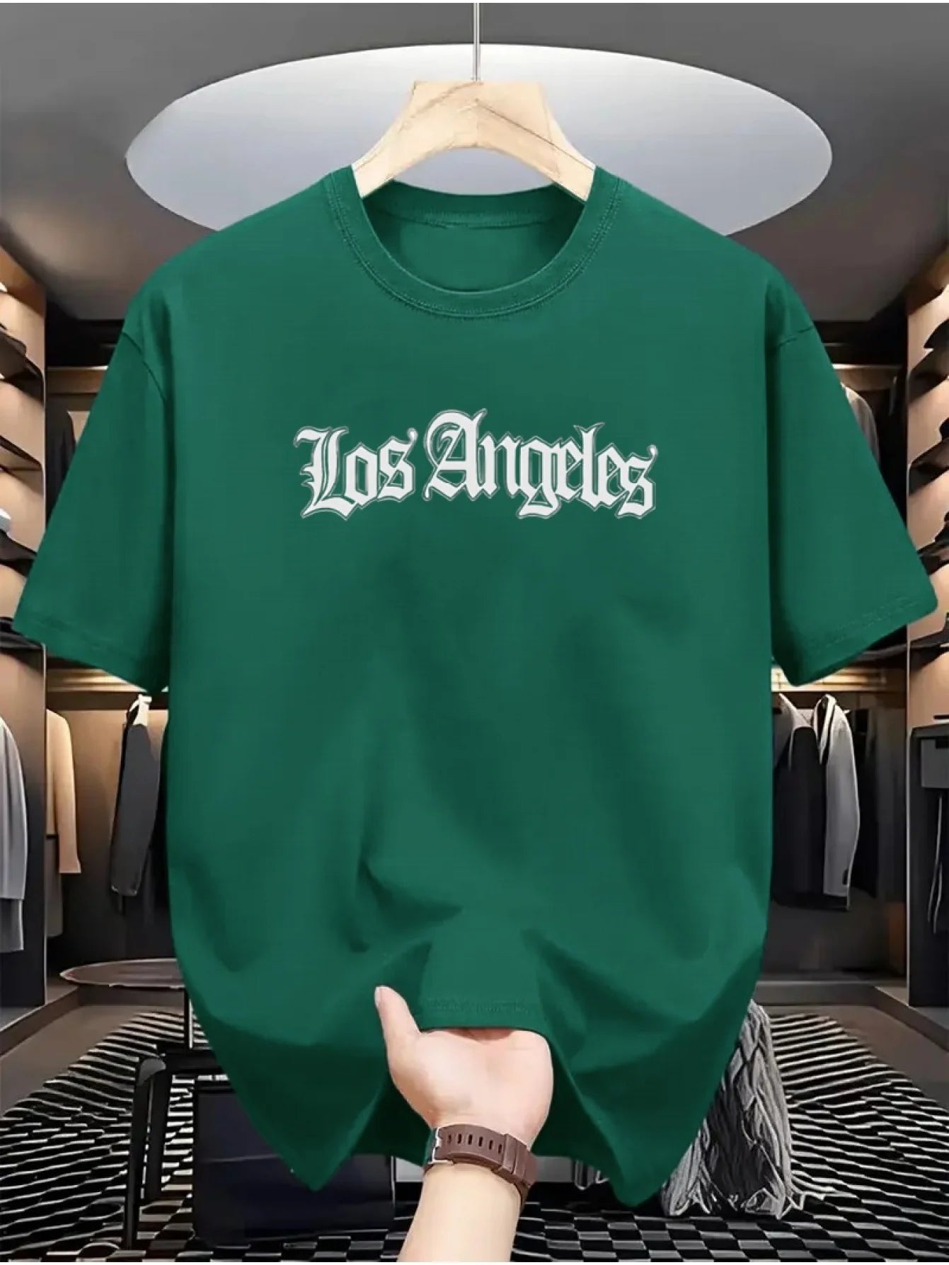 Camiseta deportiva holgada informal a la moda de algodón 100% de verano para hombre, camiseta de manga corta con estampado de letras de Los Ángeles y cuello redondo
