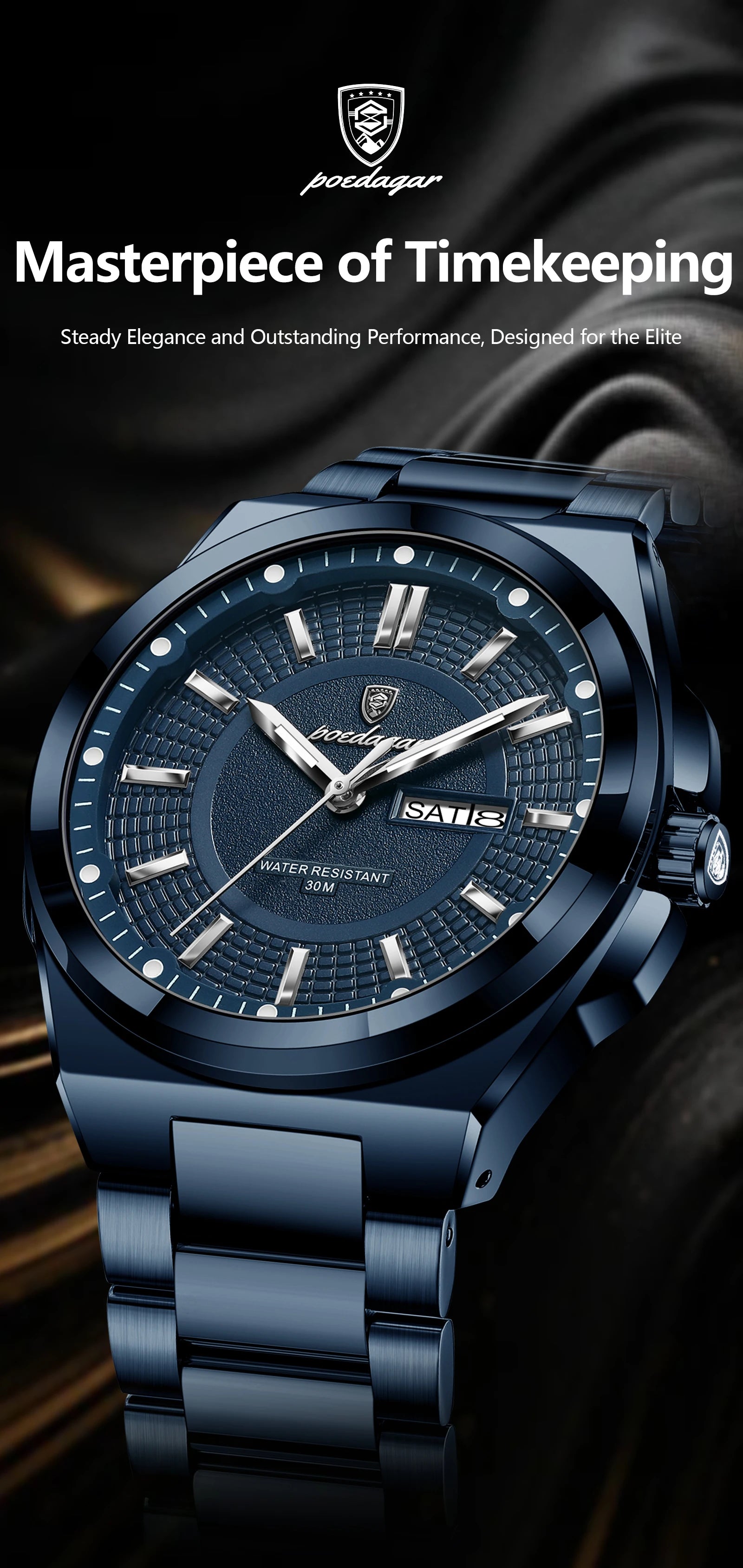 Reloj deportivo POEDAGAR Original para hombre, Reloj de pulsera de cuarzo con fecha y semana de lujo para hombre, relojes luminosos resistentes al agua de acero inoxidable para hombre