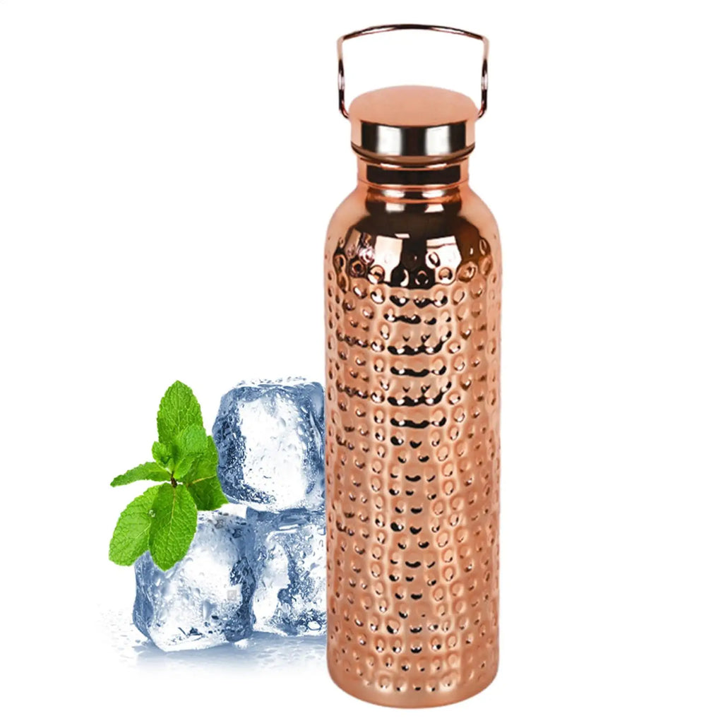 Botella de Agua de Cobre Puro de 800 ml, Botella de Cobre Aislada de Acero Inoxidable Portátil para Beber Agua, para Acampar y Hacer Senderismo