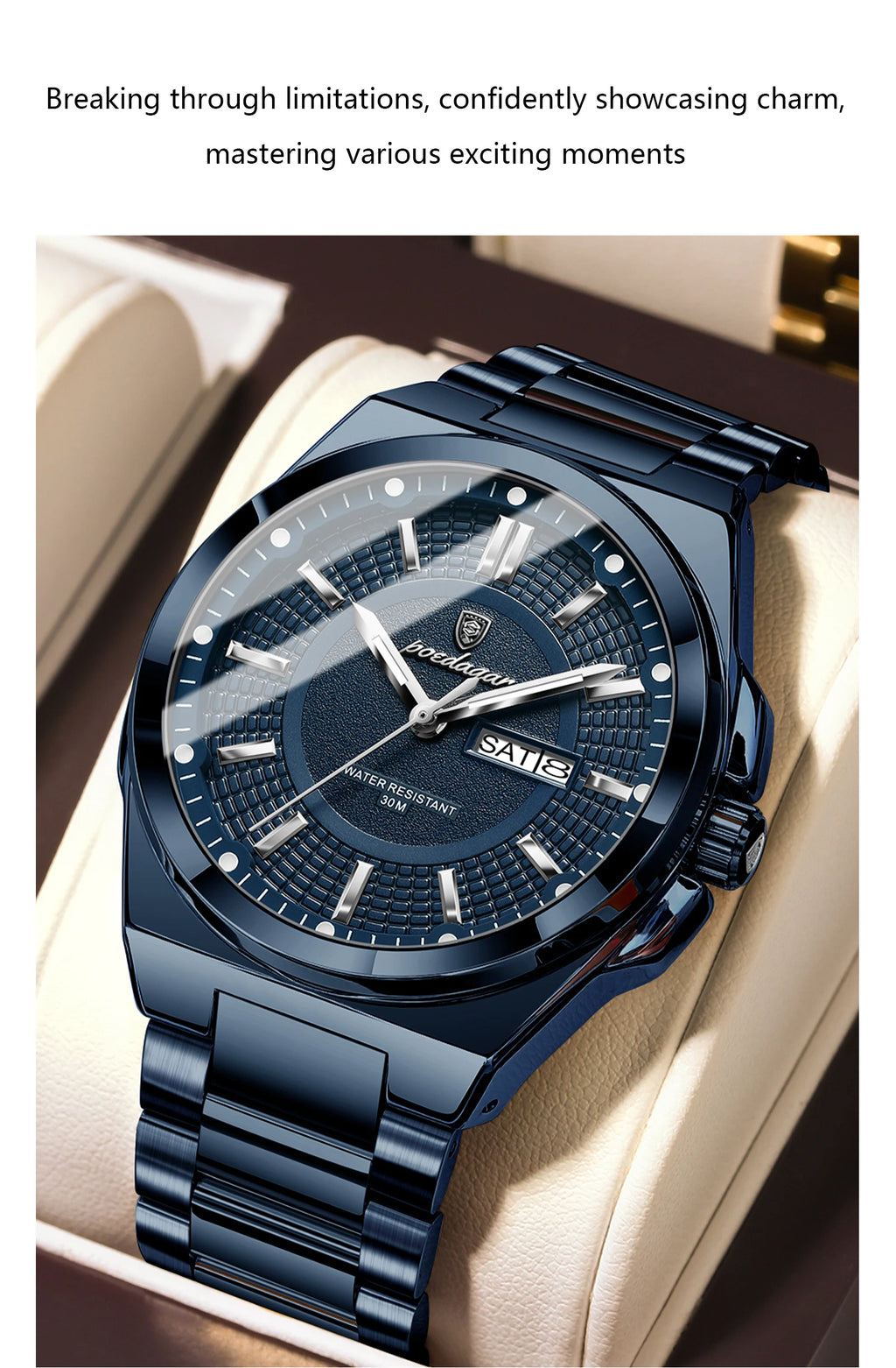 Reloj deportivo POEDAGAR Original para hombre, Reloj de pulsera de cuarzo con fecha y semana de lujo para hombre, relojes luminosos resistentes al agua de acero inoxidable para hombre