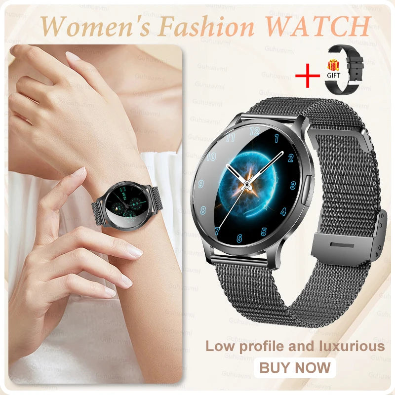 Nuevo reloj inteligente para mujer 1,32 "AMOLED pantalla completamente táctil Bluetooth llamada presión arterial IP68 impermeable NFC 7,3mm pulsera ultrafina