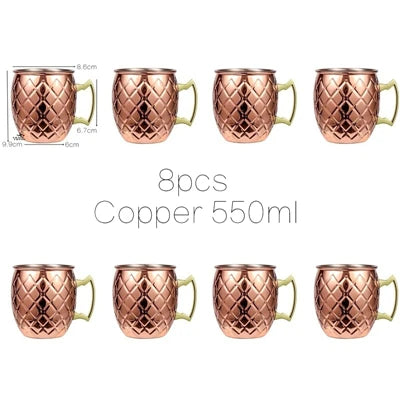 Juego de 8 Tazas de Cobre Martillado para Moscow Mule - Tazas de Acero Inoxidable para Servir Cerveza, Vino, Café y Cócteles