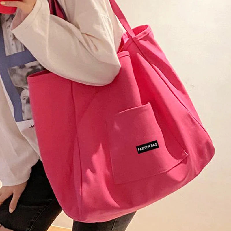 Bolsos de mano de lona de estilo coreano para mujer, bolso de gran capacidad, bolso de hombro informal, bolso de compras, bolso para niña
