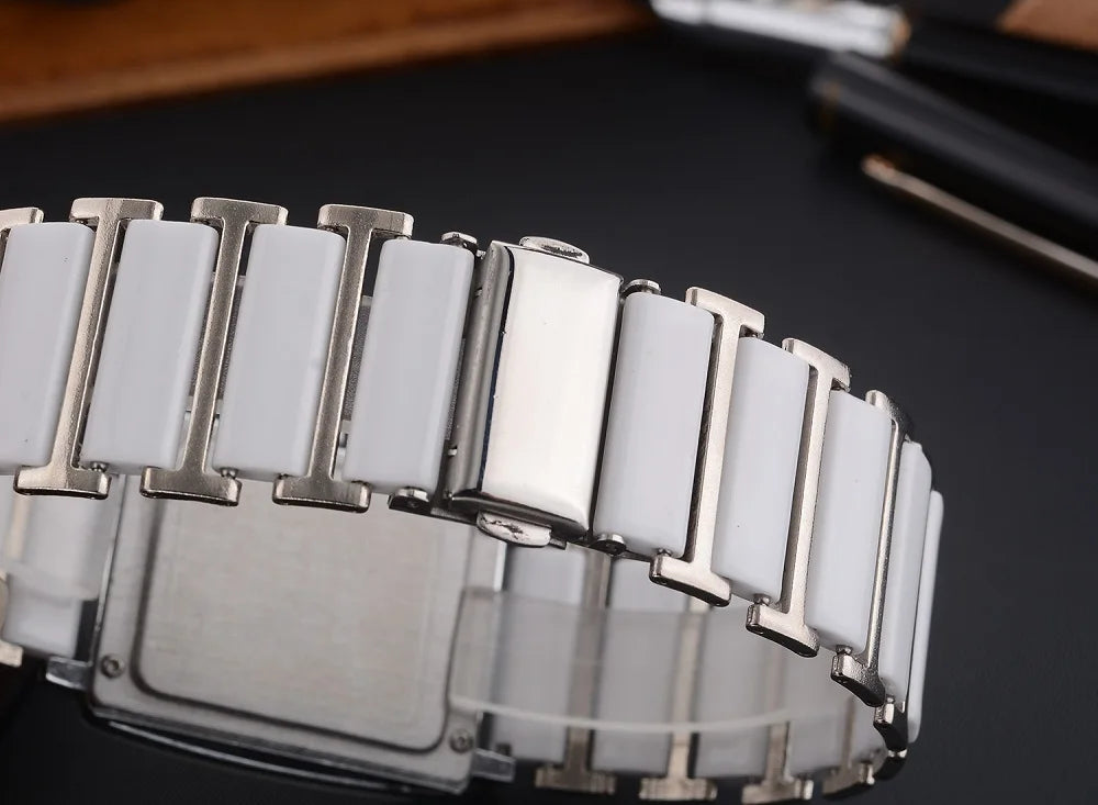 Marca de lujo CHENXI, reloj elegante para mujer con diamantes de imitación, blanco, plateado, pulsera de cerámica Simple y elegante, reloj de pulsera informal de cuarzo para mujer
