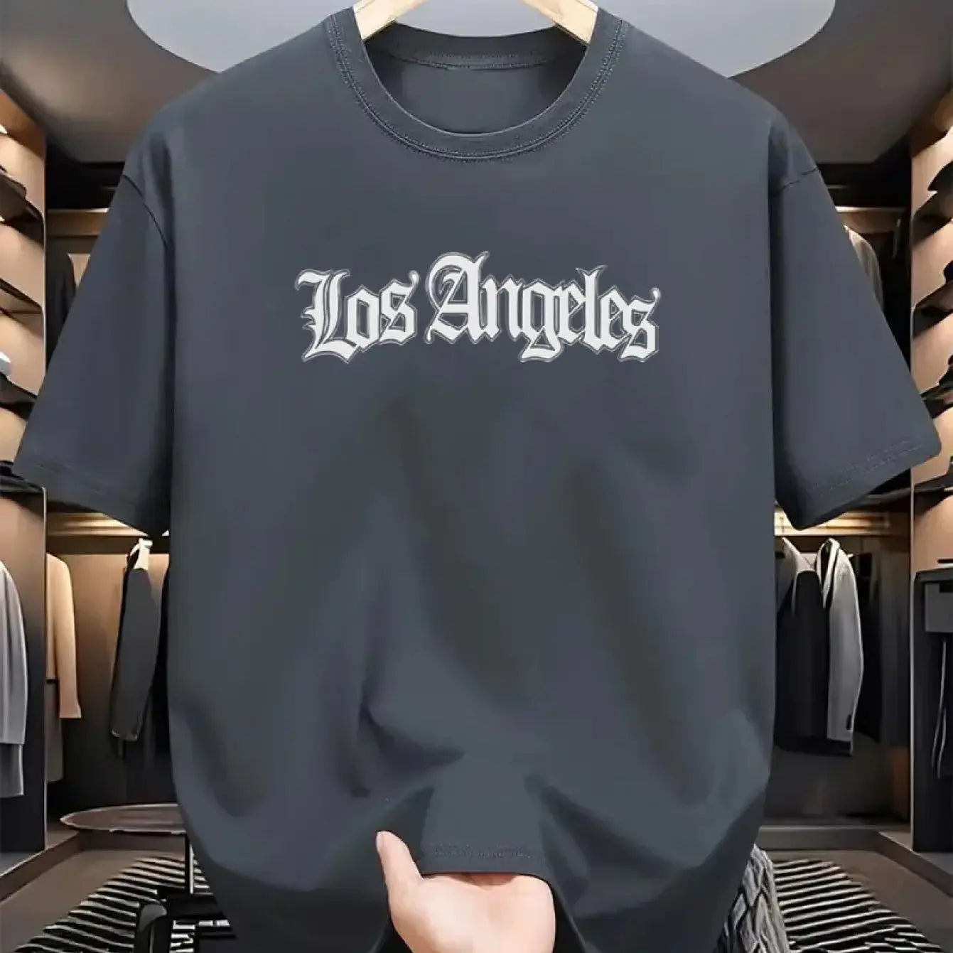 Camiseta deportiva holgada informal a la moda de algodón 100% de verano para hombre, camiseta de manga corta con estampado de letras de Los Ángeles y cuello redondo