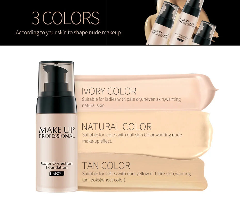 LAIKOU Base de maquillaje Base líquida facial crema BB corrector hidratante control de aceite blanqueamiento maquillaje Maquiagem resistente al agua 40g