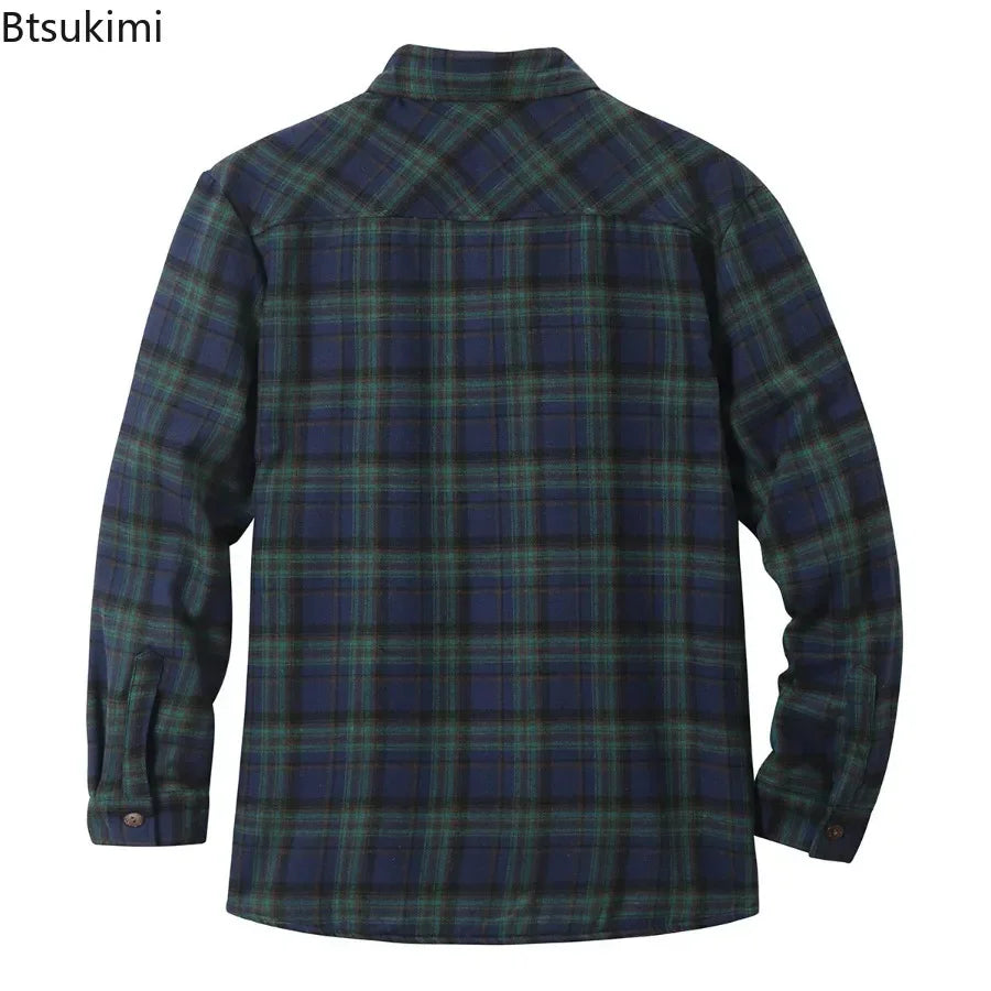 New2026 Chaqueta de lana a cuadros para hombre, Otoño Invierno, cuello vuelto, botón, camisa gruesa, chaqueta para hombre, chaqueta informal, camisas