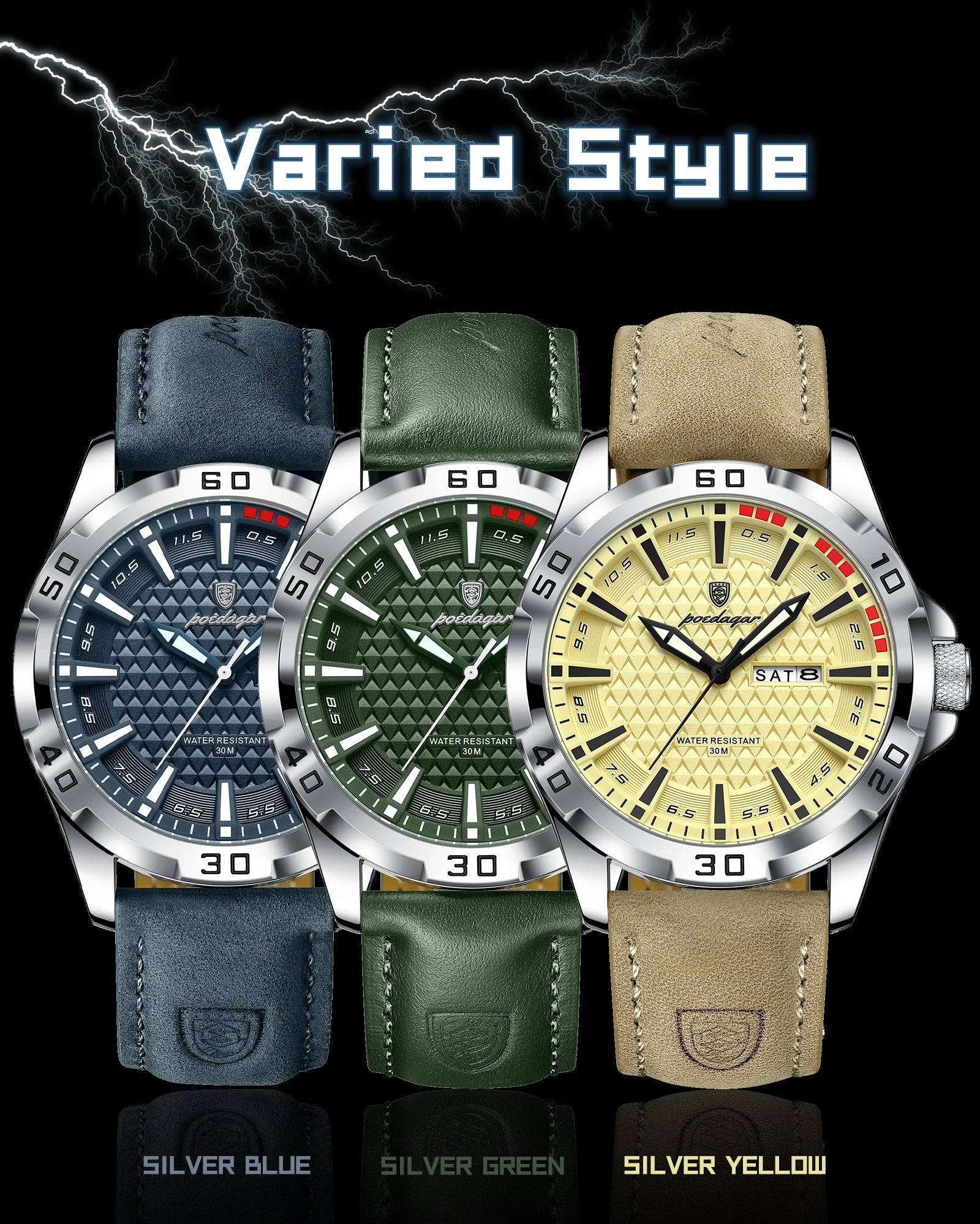 POEDAGAR Original Man Wristwatch Top Luxury Waterproof Luminous Date Week Watch For Men Quartz Sport Leather Men's Watches Reloj