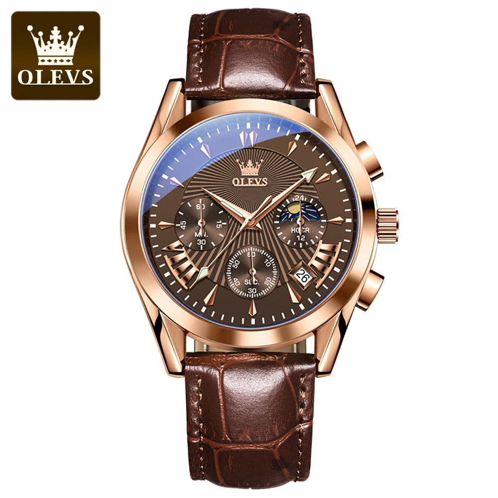 OLEVS-reloj de cuarzo resistente al agua para hombre, cronógrafo de pulsera con correa de cuero, marca de lujo Original, alta calidad, a la moda