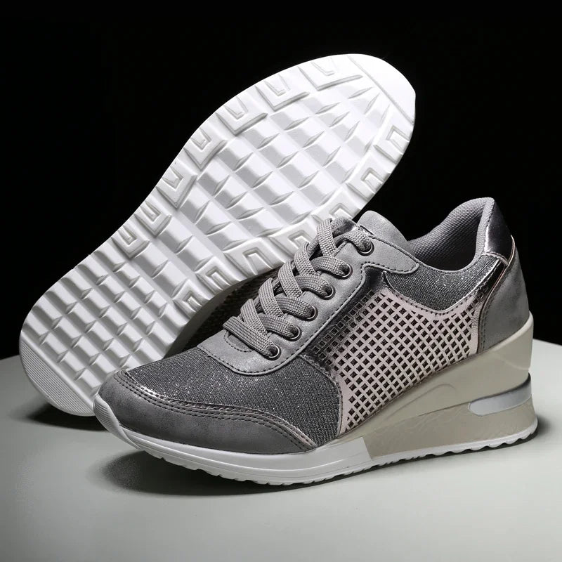 Zapatos vulcanizados para mujer con aumento de altura, zapatos ligeros y transpirables para caminar, zapatos de plataforma para mujer, zapatillas de deporte con cuña hechas a mano