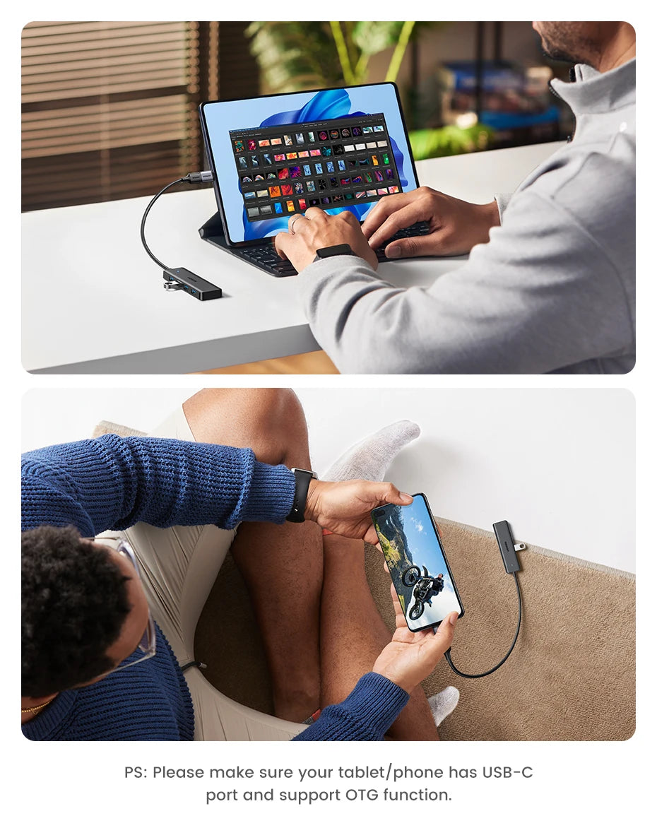 Hub USB 3.0 UGREEN 4 Puertos – 5Gbps, USB-C, Compatible con Mac, PC, Xbox, PS5