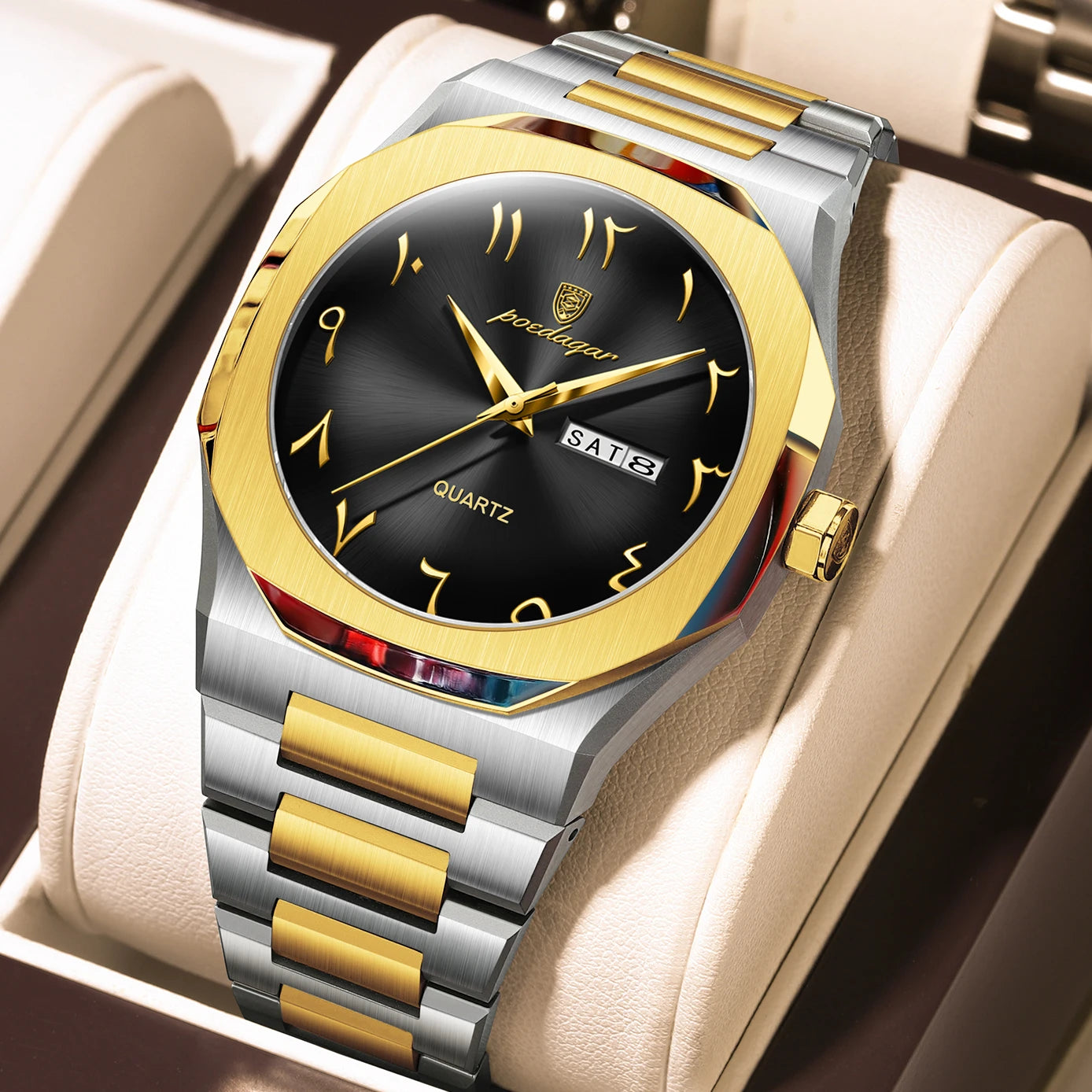 Reloj militar POEDAGAR para hombre, resistente al agua, calendario semanal de lujo, reloj de pulsera para hombre, relojes de cuarzo de acero inoxidable a la moda para hombre