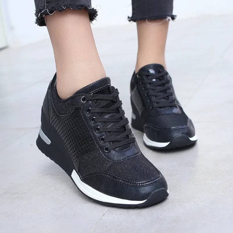 Zapatos vulcanizados para mujer con aumento de altura, zapatos ligeros y transpirables para caminar, zapatos de plataforma para mujer, zapatillas de deporte con cuña hechas a mano