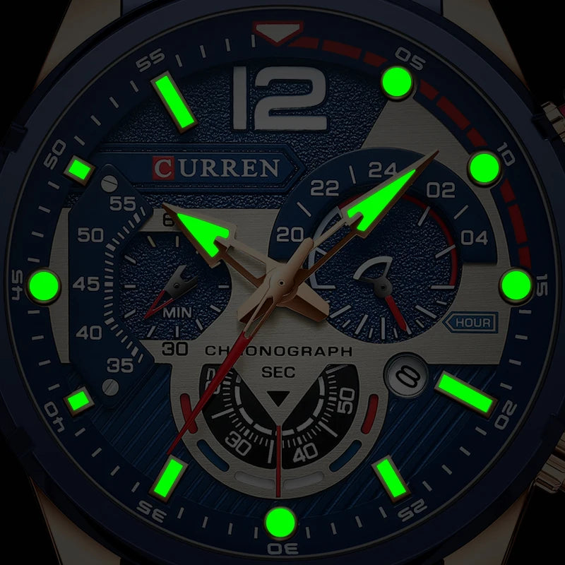 Nuevos relojes CURREN verdes para hombre, relojes de cuarzo de acero inoxidable de lujo de primeras marcas, reloj deportivo con fecha para hombre, reloj de pulsera resistente al agua