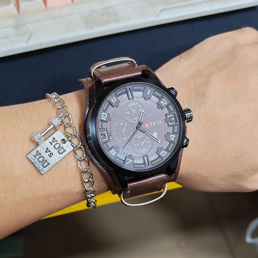 Reloj de Cuarzo para Hombre con Esfera Árabe, Correa de Cuero Informal, Relojes Deportivos con Calendario para Hombre