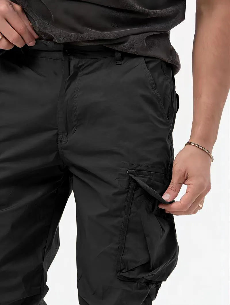 Pantalones Cargo para hombre, pantalón largo, cintura alta, Simple, con cremallera, empalme, rectos, informales, bolsillos regulares, liso, Otoño Invierno 2024