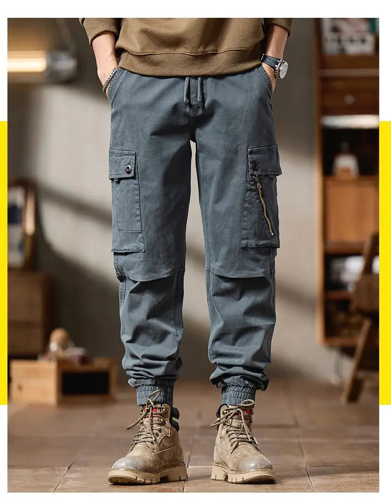 Pantalones Cargo avanzados para hombre, pantalones informales de marca a la moda para motocicleta, pantalones rectos ajustados elásticos multibolsectos para Otoño e Invierno para hombre