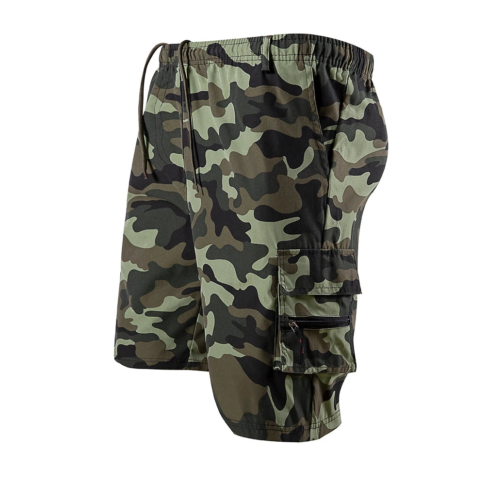 Pantalones cortos Cargo de verano para hombre, pantalones cortos informales holgados de Color sólido, pantalones cortos militares con bolsillo a la moda, pantalones deportivos para correr de camuflaje para hombre
