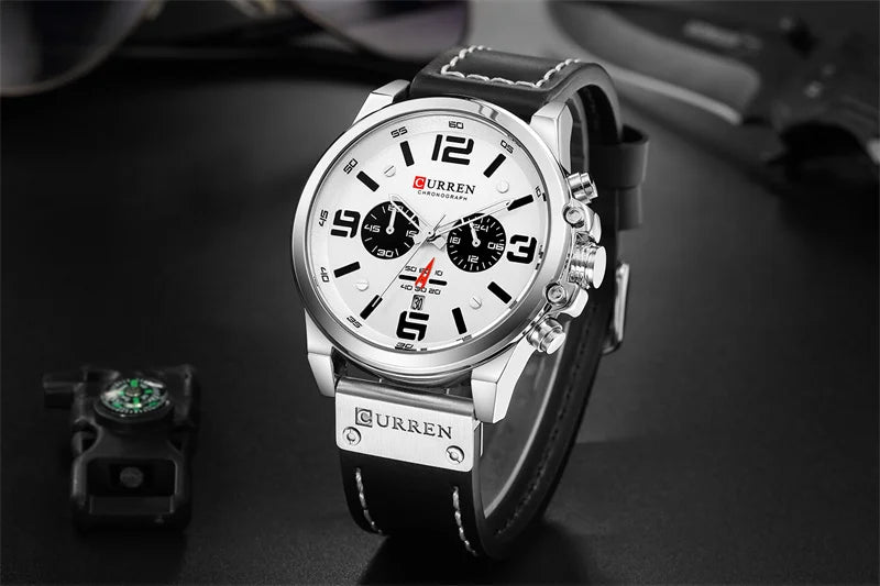 Reloj de pulsera Curren 8314 de cuarzo con calendario militar deportivo con cronógrafo informal para hombre, reloj masculino resistente al agua de cuero de negocios