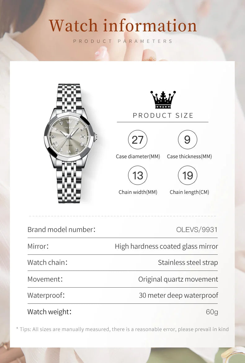 Reloj de Pulsera OLEVS 9931 para Mujer, Elegante, de Primera Marca, con Espejo en Forma de Rombo, Cuarzo Original, Diamantes, Acero Inoxidable, a la Moda, Resistente al Agua