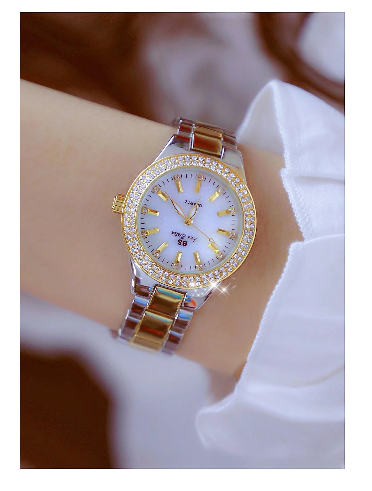 Reloj BS para mujer Beimu Face clásico ligero marca de lujo temperamento pulsera de Metal resistente al agua relojes de cuarzo de moda para mujer