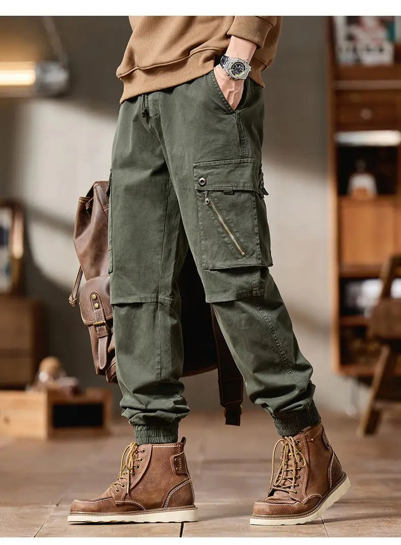 Pantalones Cargo avanzados para hombre, pantalones informales de marca a la moda para motocicleta, pantalones rectos ajustados elásticos multibolsectos para Otoño e Invierno para hombre