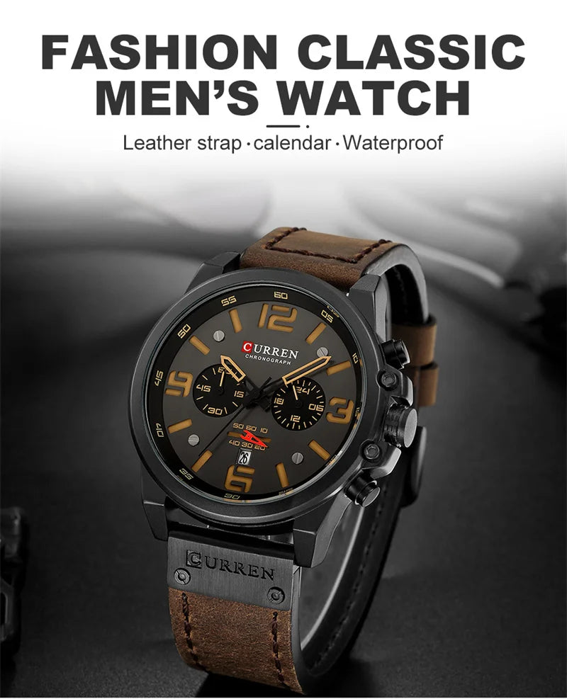 Reloj de pulsera Curren 8314 de cuarzo con calendario militar deportivo con cronógrafo informal para hombre, reloj masculino resistente al agua de cuero de negocios