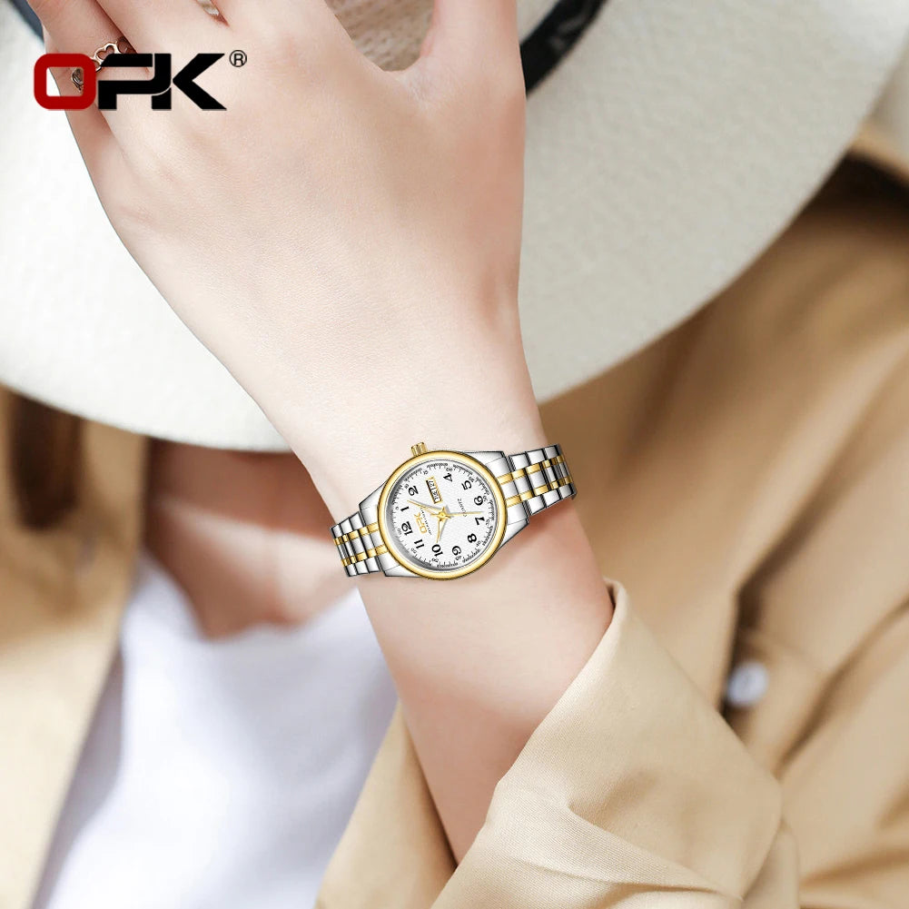 Reloj OPK 8110 para Mujer, Reloj de cuarzo resistente al agua, Reloj clásico de marca de lujo para Mujer, relojes con correa de acero inoxidable, Reloj para Mujer