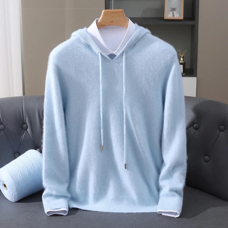 Jersey nuevo para hombre, suéter de cachemira de visón 100%, suéter informal de punto de negocios para otoño e invierno, suéter con capucha y cuello redondo para hombre, mangas completas