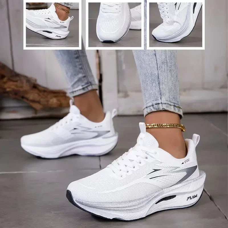 Zapatillas Deportivas para Mujer 2026, Transpirables, de Malla Tejida, Cómodas, Planas, con Cordones, Modernas, Casuales, para Correr al Aire Libre