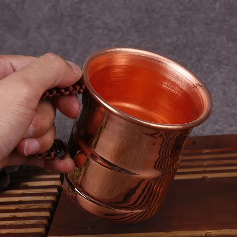 Taza de leche y cerveza de cobre puro hecha a mano, mango tejido, mula de agua de Moscú engrosada, taza de desayuno de 400 ml, vajilla para beber de Moscú