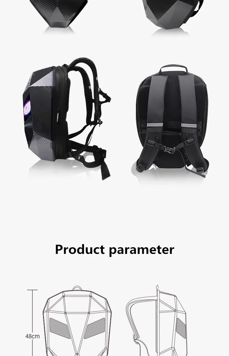 Mochila LED para Motociclistas con Ojos Brillantes, Textura de Fibra de Carbono, Casco, Mochila Escolar, Mochila para Portátil de Moto