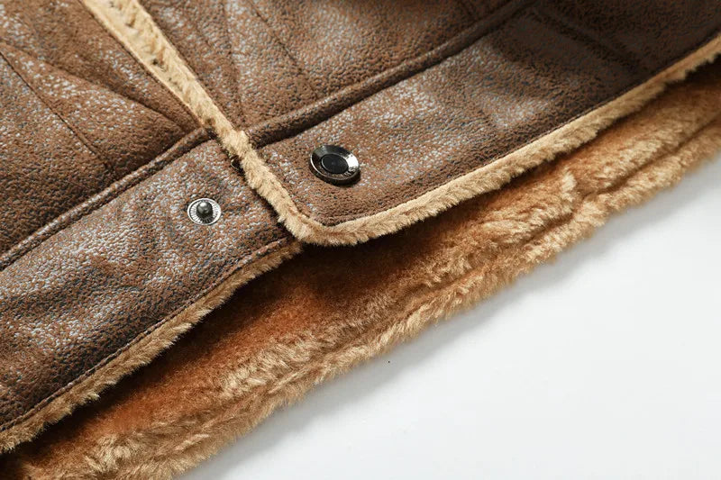 Nueva moda para hombre, chaquetas y abrigos integrados de cuero y piel con cremallera Diagonal, chaquetas de cuero cálidas de lana para hombre, chaquetas ajustadas