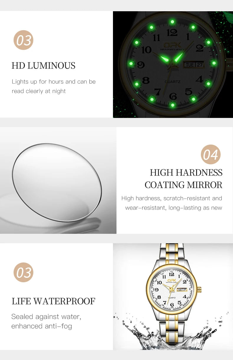 Reloj OPK 8110 para Mujer, Reloj de cuarzo resistente al agua, Reloj clásico de marca de lujo para Mujer, relojes con correa de acero inoxidable, Reloj para Mujer