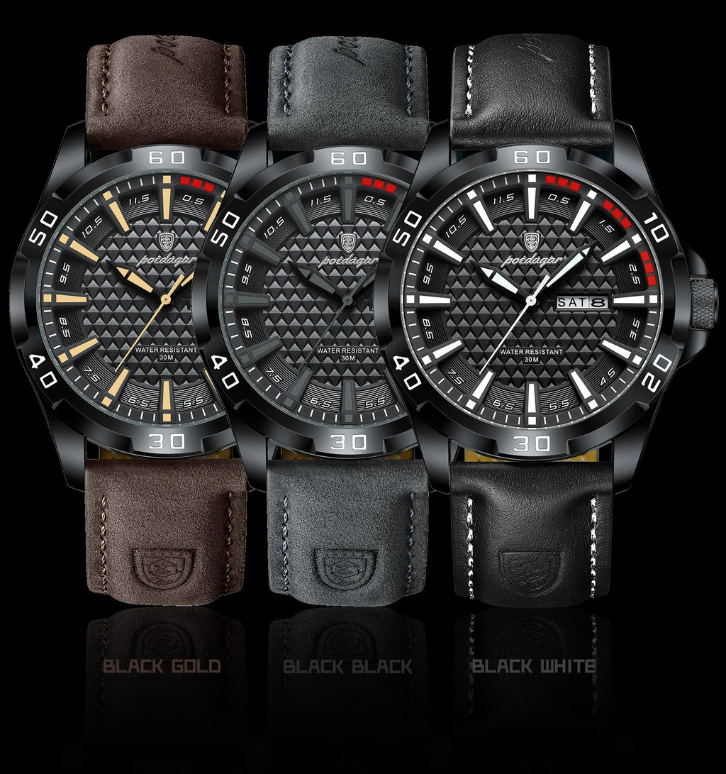 Reloj de pulsera POEDAGAR Original para hombre, Reloj de lujo resistente al agua con fecha luminosa y semana para hombre, relojes deportivos de cuero de cuarzo para hombre