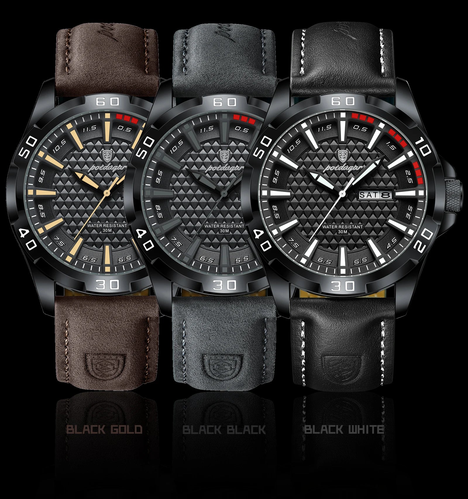 Reloj de pulsera POEDAGAR Original para hombre, Reloj de lujo resistente al agua con fecha luminosa y semana para hombre, relojes deportivos de cuero de cuarzo para hombre