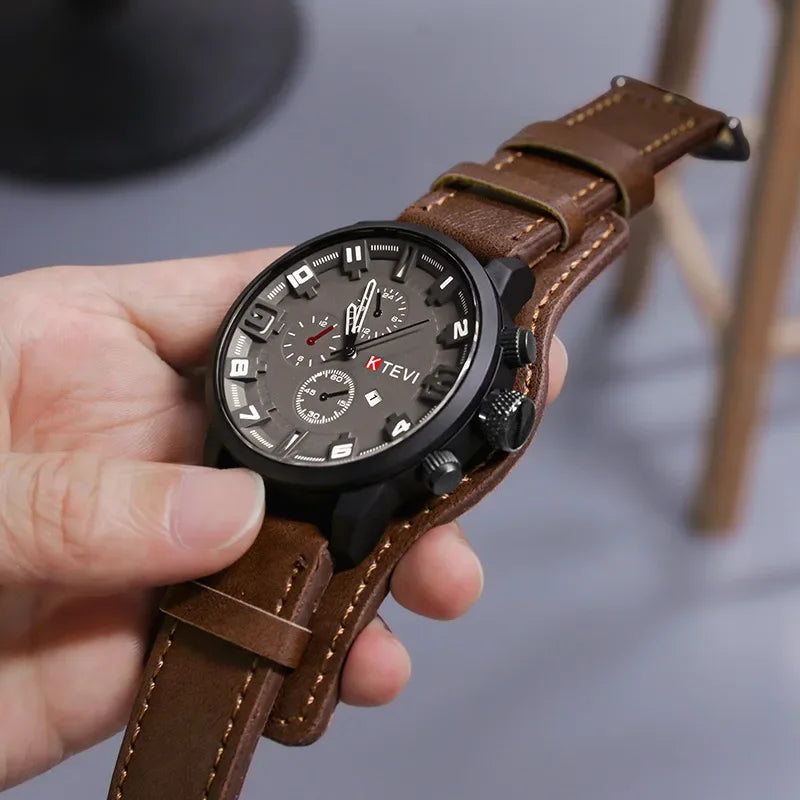 Reloj de Cuarzo para Hombre con Esfera Árabe, Correa de Cuero Informal, Relojes Deportivos con Calendario para Hombre