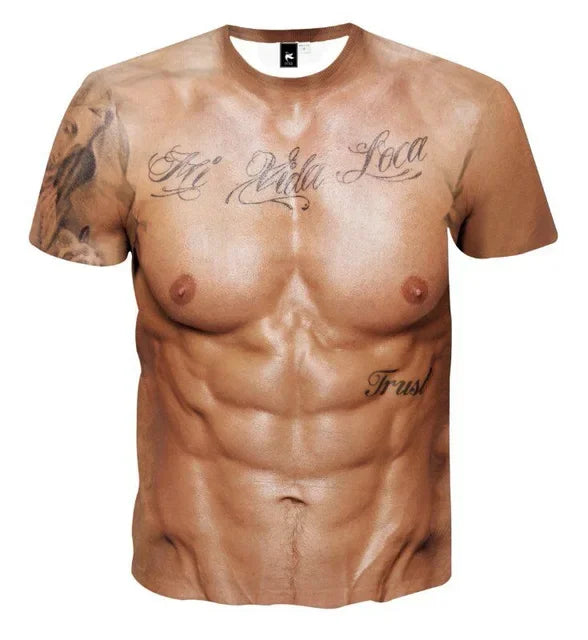 Camiseta con estampado de tatuaje muscular en 3D, camiseta para vacaciones en la playa de verano, camiseta de manga corta con estampado Digital 3d, camisetas informales