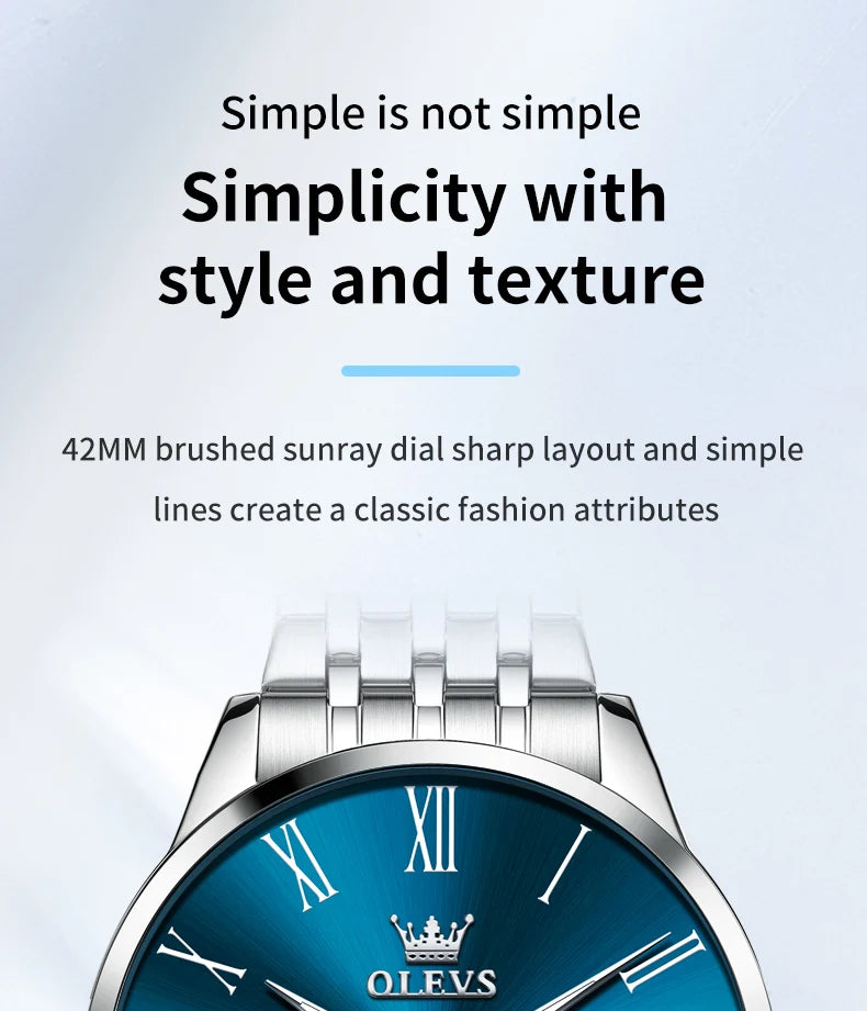 OLEVS, reloj minimalista de negocios de acero inoxidable para hombre, manecillas luminosas de lujo, calendario a escala romana, relojes de cuarzo resistentes al agua para hombre