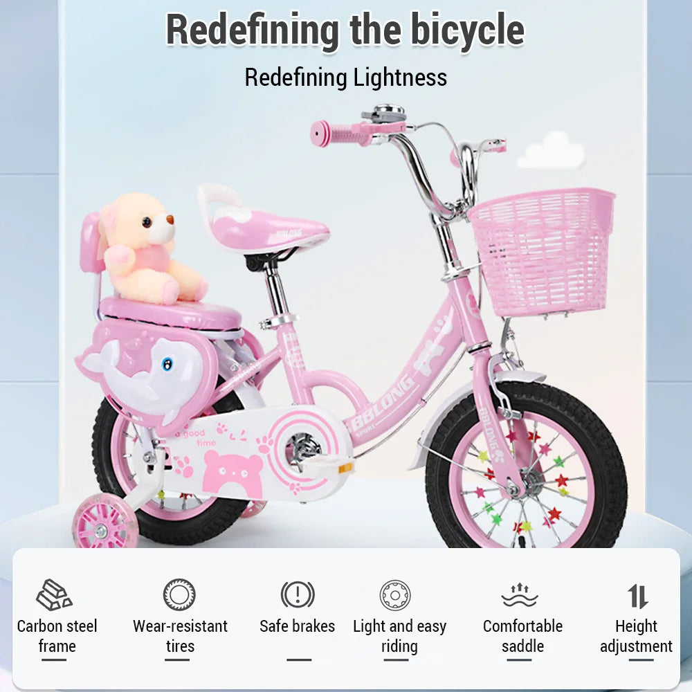 Bicicleta para niños de 12 a 20 pulgadas, con ruedas de entrenamiento, red protectora, Fash Wheel