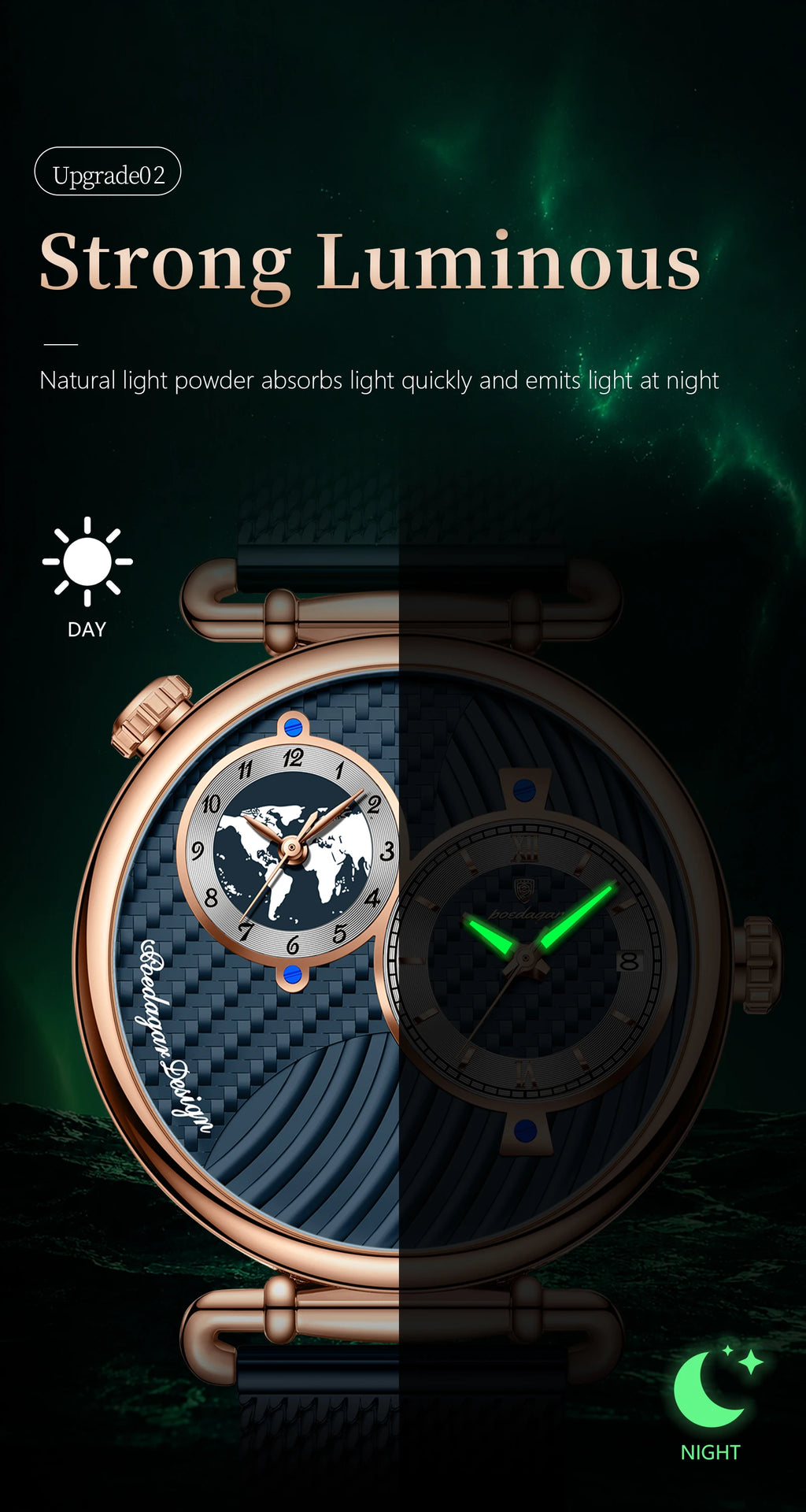 Reloj de hombre POEDAGAR de moda con doble zona horaria, resistente al agua, con fecha, deportivo, de malla de acero inoxidable, de cuarzo + caja.